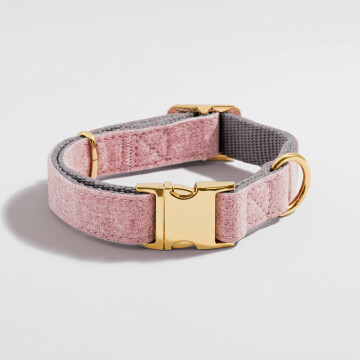 Collier chien tissu Tweed rose réglable