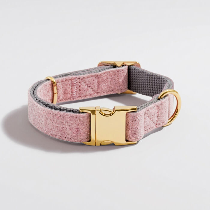 Collier chien tissu Tweed rose réglable