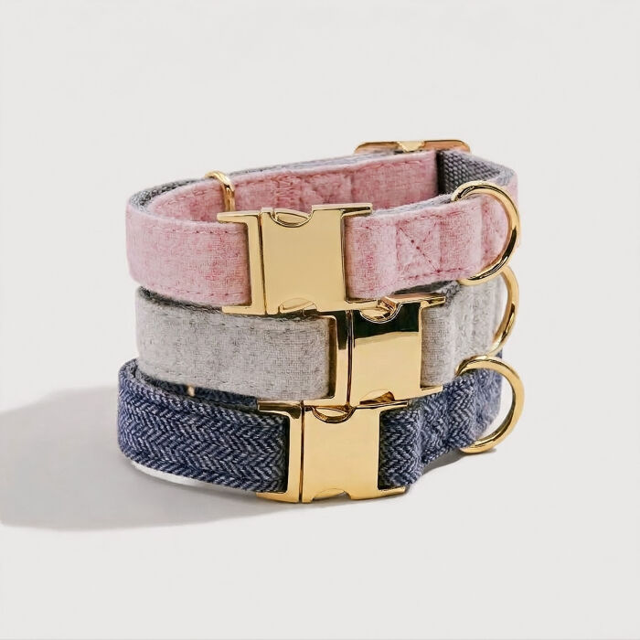 Collier chien tissu Tweed rose réglable