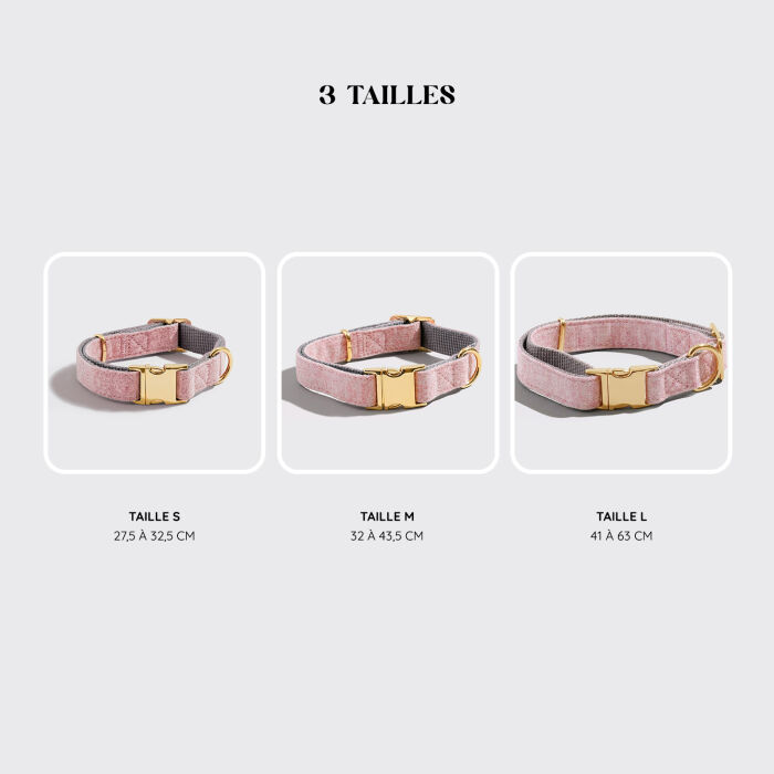 Collier chien tissu Tweed rose réglable