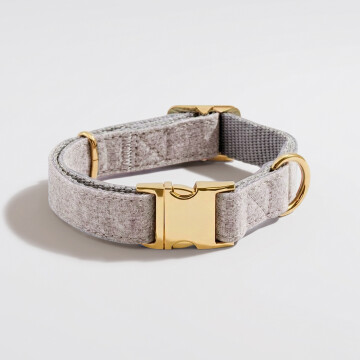 Collier chien tissu Tweed beige réglable