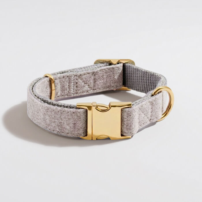 Collier chien tissu Tweed beige réglable