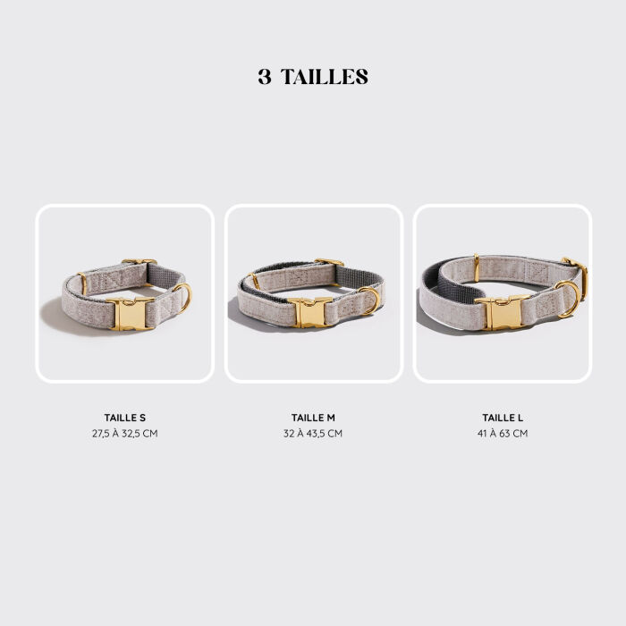 Collier chien tissu Tweed beige réglable