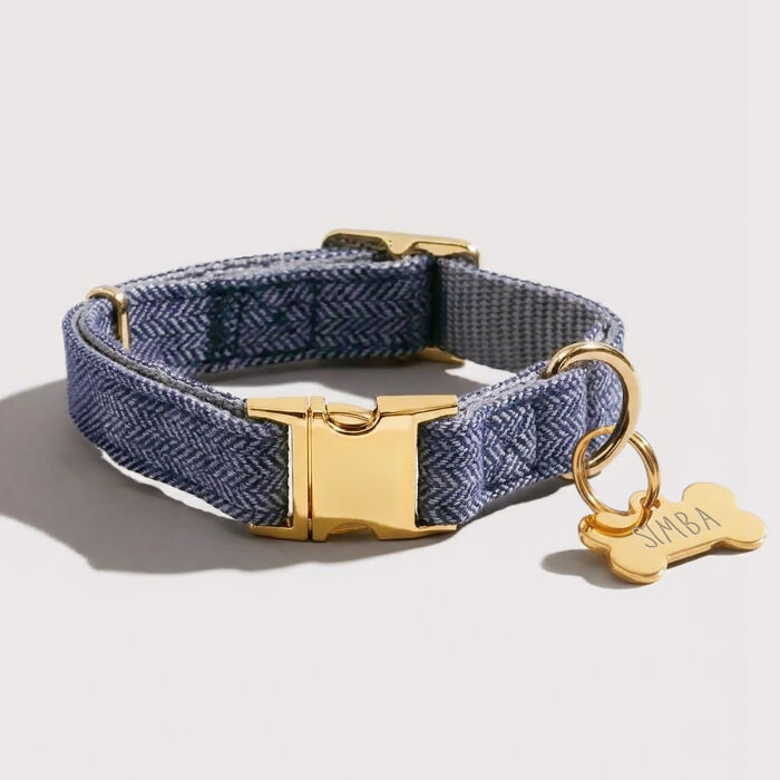 Collier chien tissu Chevron bleu réglable