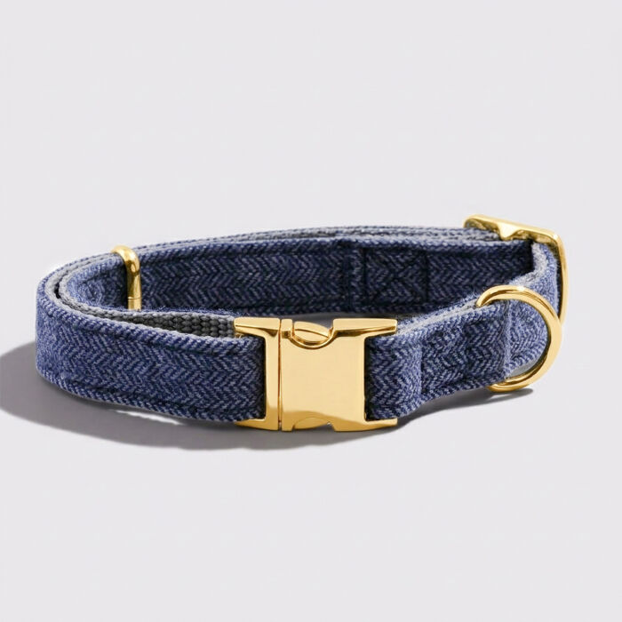 Collier chien tissu Chevron bleu réglable
