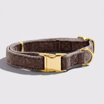 Collier chien tissu Chevron marron réglable