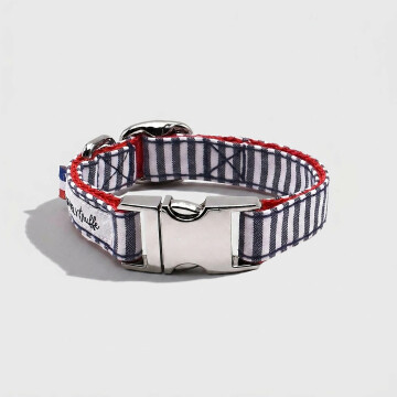 Collier chien tissu marinière réglable