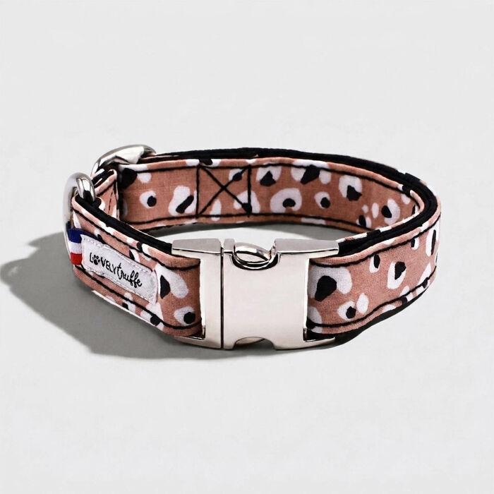 Collier chien tissu léopard réglable