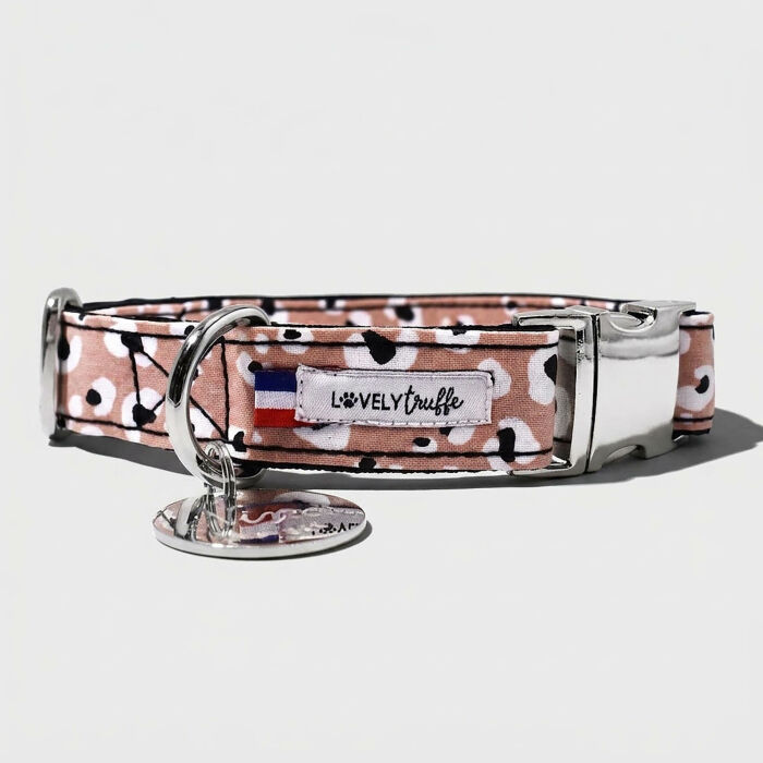 Collier chien tissu léopard réglable