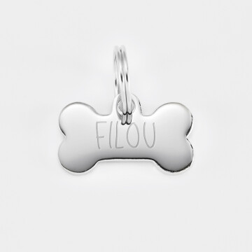 Médaille personnalisée métal argenté gravé os 26x14 mm - nom 1