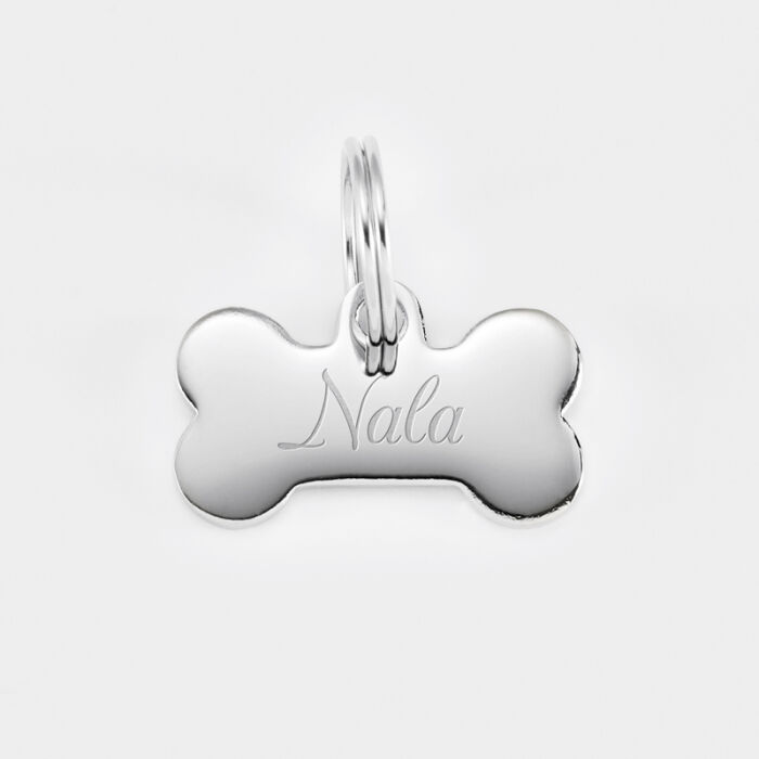 Médaille personnalisée métal argenté gravé os 26x14 mm - nom 2