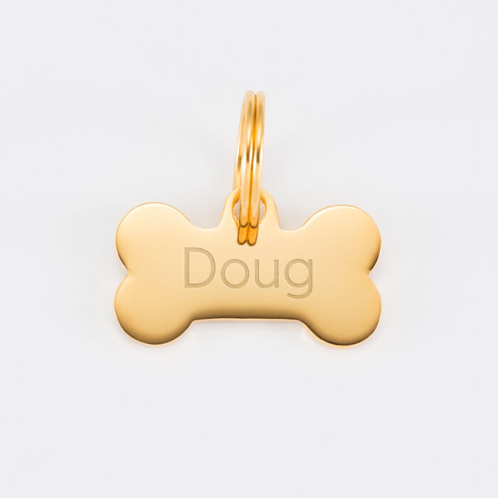 Médaille personnalisée métal doré gravé os 26x14 mm  - nom 1