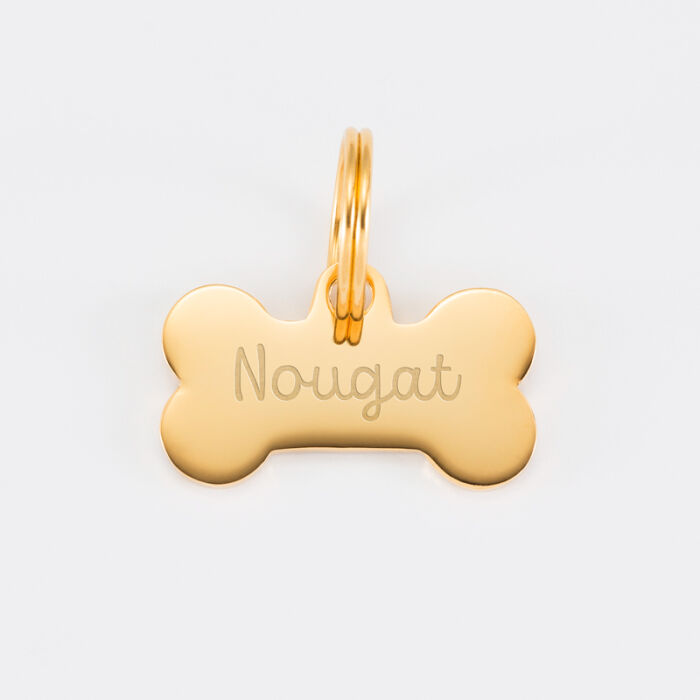 Médaille personnalisée métal doré gravé os 26x14 mm - nom 2