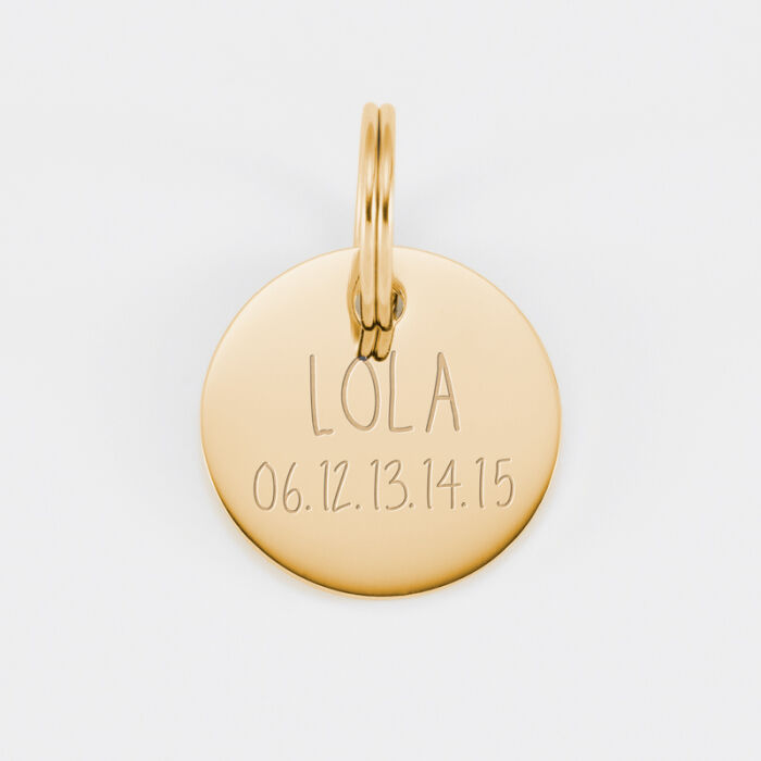 Médaille personnalisée métal doré gravé 22 mm - nom+numéro