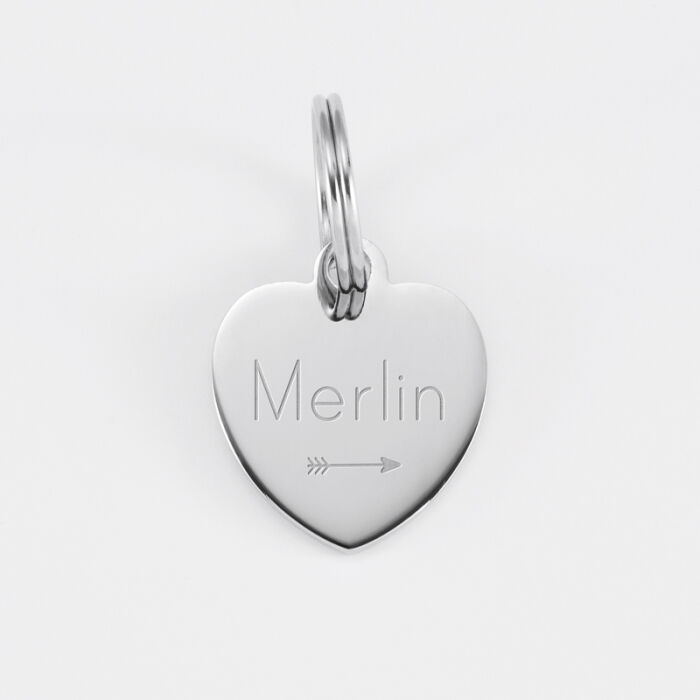 Médaille personnalisée métal argenté gravé cœur 18x22 mm - nom+pictogramme