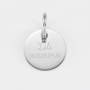 Médaille personnalisée métal argenté gravé 22 mm - nom+numéro