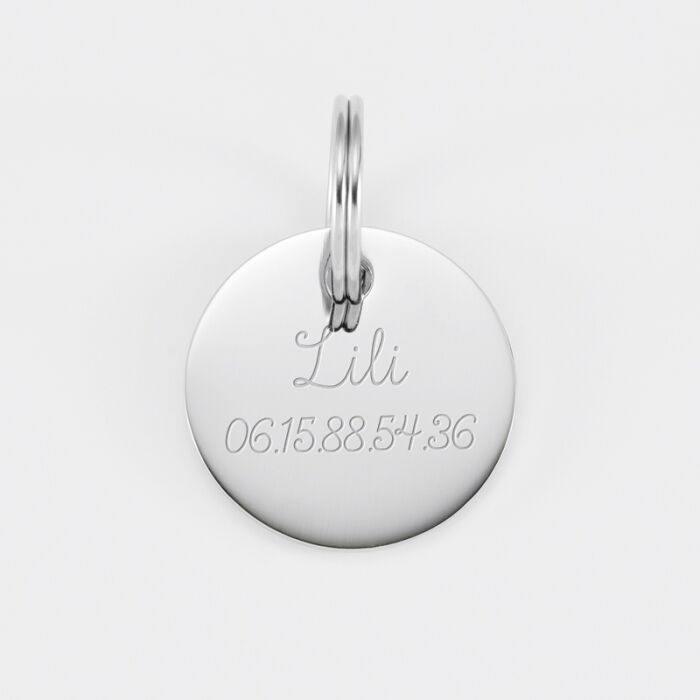 Médaille personnalisée métal argenté gravé 22 mm - nom+numéro