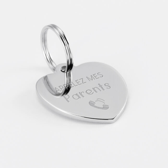 Médaille personnalisée métal argenté gravé cœur 23x26 mm - citation info