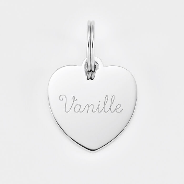 Médaille personnalisée métal argenté gravé cœur 23x26 mm - nom