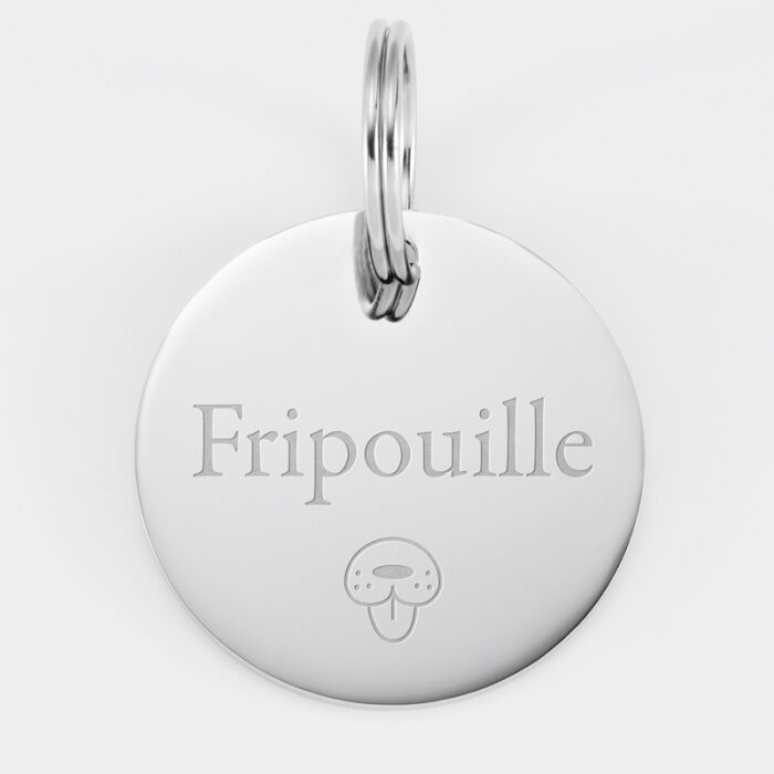 Médaille personnalisée métal argenté gravé 33 mm - nom+pictogramme