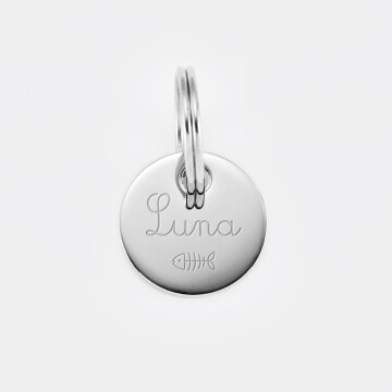 Médaille personnalisée métal argenté gravé 16 mm - nom+pictogramme