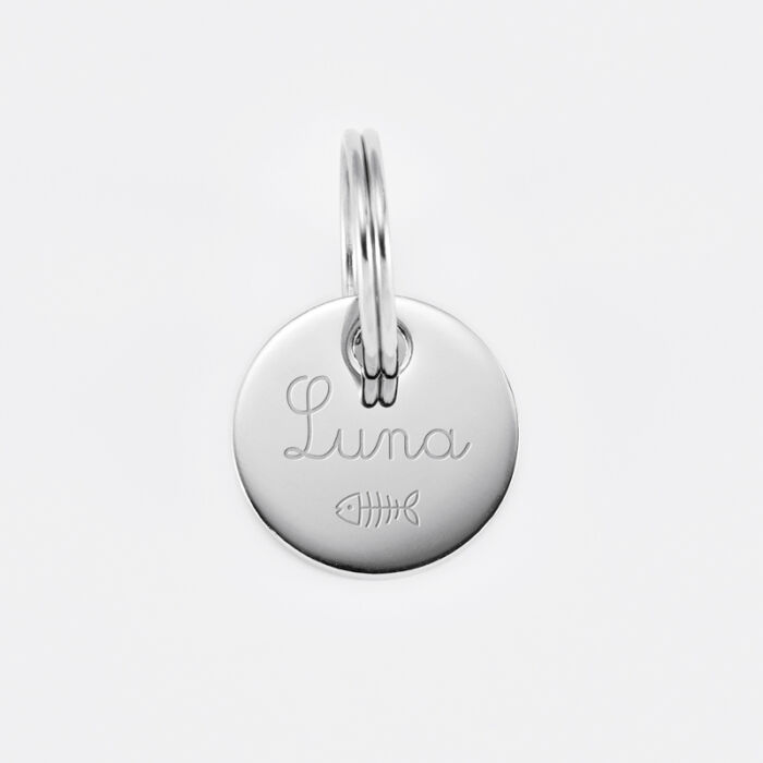 Médaille personnalisée métal argenté gravé 16 mm - nom+pictogramme