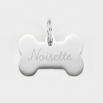 Médaille personnalisée métal argenté gravé os 36x25 mm - nom 2