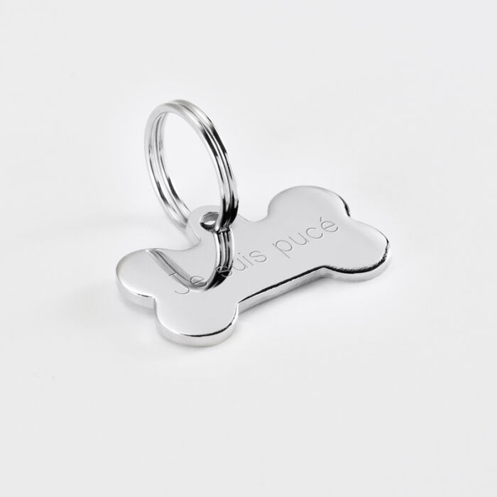 Médaille personnalisée métal argenté gravé os 26x14 mm - texte