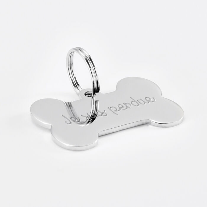 Médaille personnalisée métal argenté gravé os 36x25 mm - texte