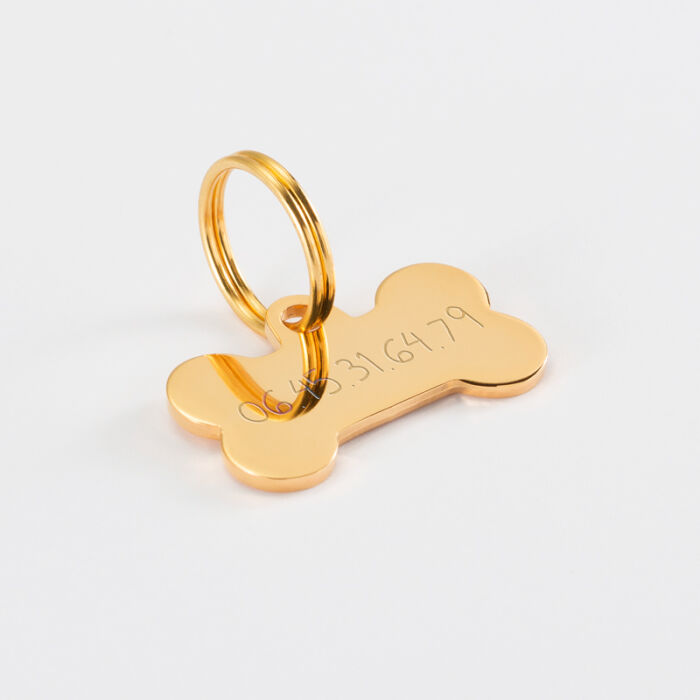 Médaille personnalisée métal doré gravé os 26x14 mm - numéro