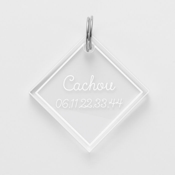 Médaille personnalisée acrylique gravée losange 35x35 mm - nom + numéro
