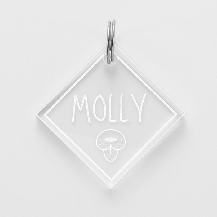 Médaille personnalisée acrylique gravée losange 35x35 mm - nom + pictogramme