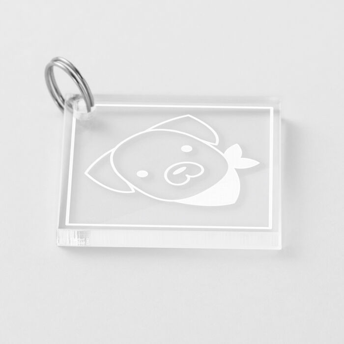 Médaille personnalisée acrylique gravée losange 45x45 mm illu chien