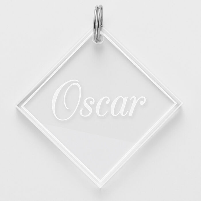 Médaille personnalisée acrylique gravée losange 45x45 mm nom