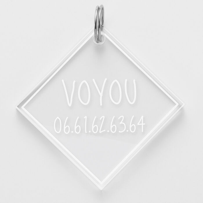 Médaille personnalisée acrylique gravée losange 45x45 mm nom + numéro