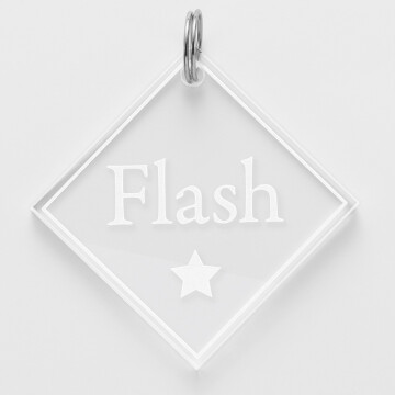 Médaille personnalisée acrylique gravée losange 45x45 mm nom + pictogramme