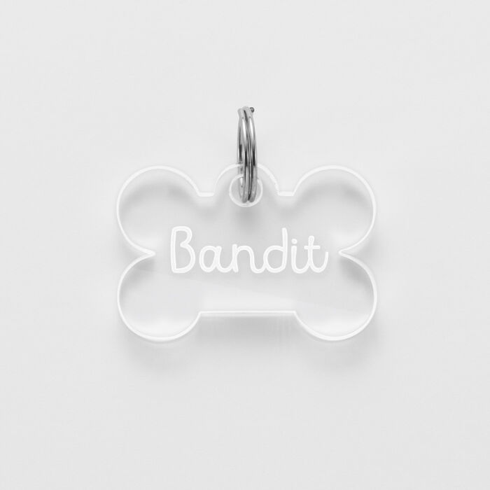 Médaille personnalisée acrylique gravée os 27x18 mm - nom