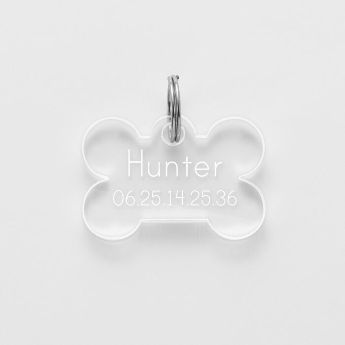 Médaille personnalisée acrylique gravée os 27x18 mm - nom + numéro