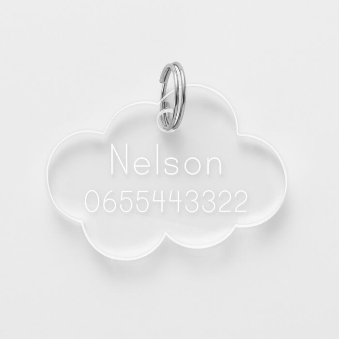 Médaille personnalisée acrylique gravée nuage 35x26 mm - nom + numéro