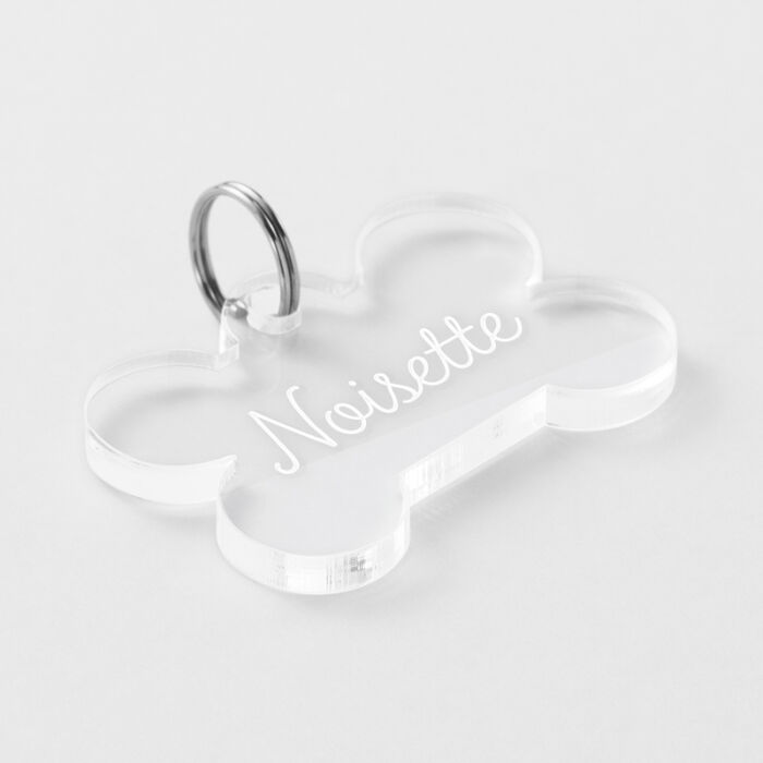 Médaille personnalisée acrylique gravée os 35x24 mm - nom 2