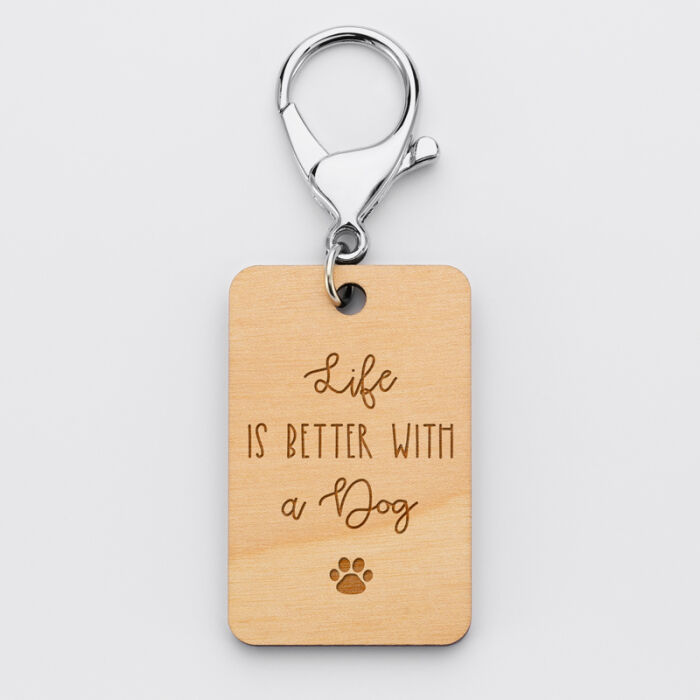 Porte clé personnalisé "Dog lovers" gravé bois médaille rectangle 55x35 mm life