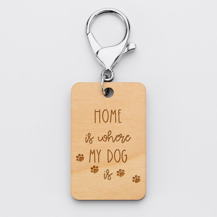 Porte clé personnalisé "Dog lovers" gravé bois médaille rectangle 55x35 mm home