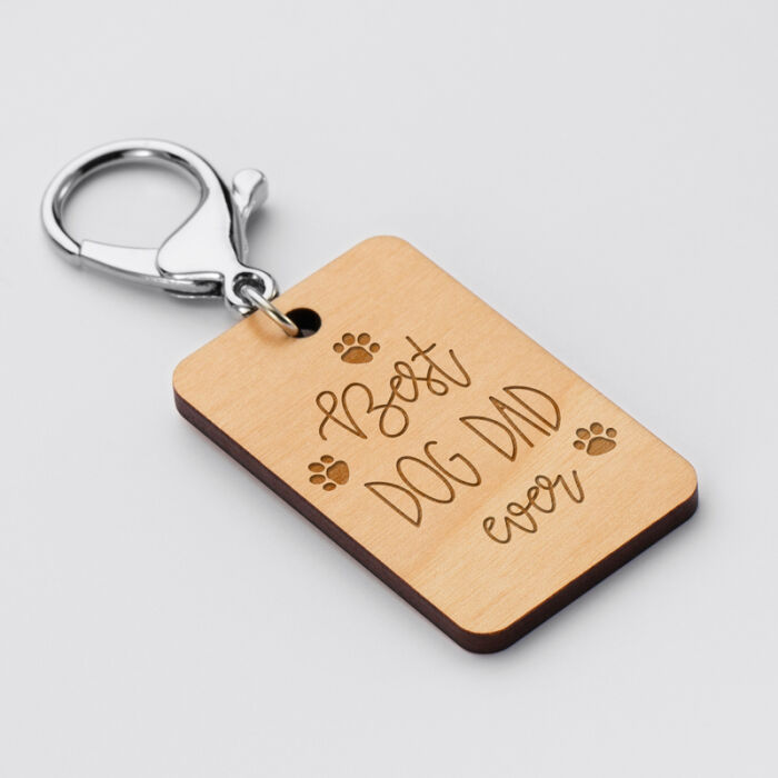 Porte clé personnalisé "Dog lovers" gravé bois médaille rectangle 55x35 mm dog dad