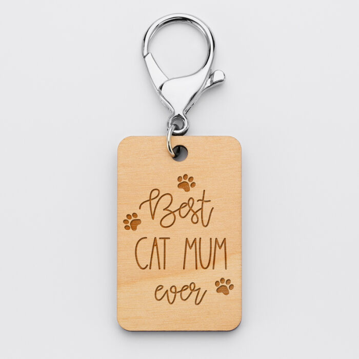 Porte clé personnalisé "Cat lovers" gravé bois médaille rectangle 55x35 mm cat mum