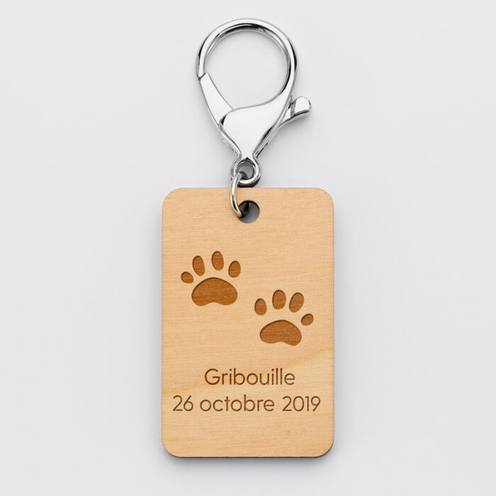 Porte clé personnalisé "Cat lovers" gravé bois médaille rectangle 55x35 mm pattes