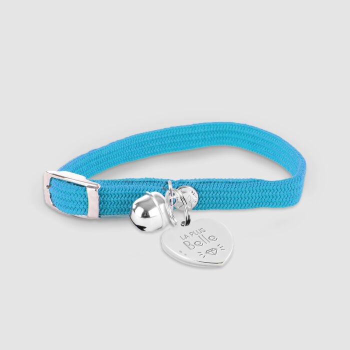 Collier chat nylon élastique bleu