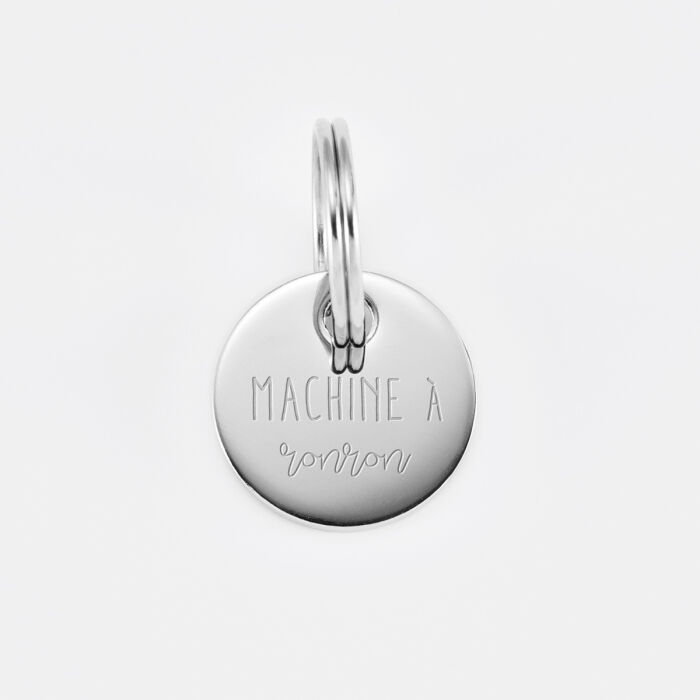 Médaille personnalisée métal argenté gravé 16 mm - machine ronron
