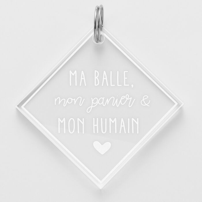 Médaille personnalisée acrylique gravée losange 45x45 mm nom + pictogramme 2