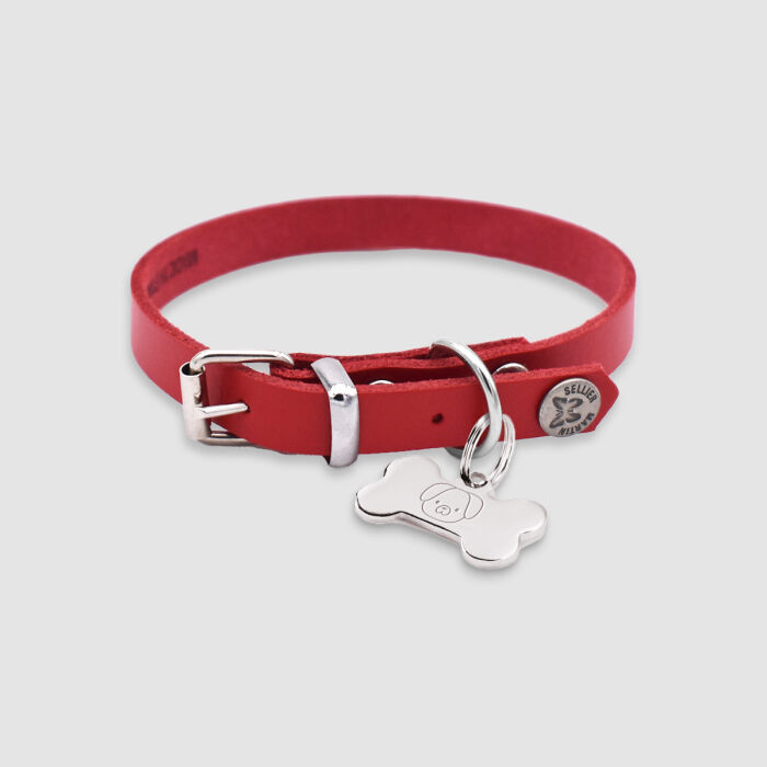 Collier cuir - taille petit rouge
