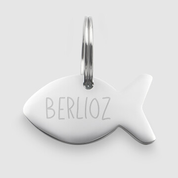 Médaille personnalisée acier argenté gravé poisson 34x19 mm nom